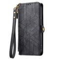 For Samsung Galaxy S20 Ultra Geometric Zipper Wallet Side Buckle Leather Phone Case(Black)