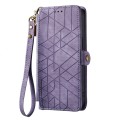 For Samsung Galaxy A41 Geometric Zipper Wallet Side Buckle Leather Phone Case(Purple)