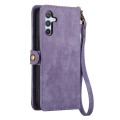 For Samsung Galaxy A21s Geometric Zipper Wallet Side Buckle Leather Phone Case(Purple)