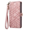 For Samsung Galaxy A42 5G Geometric Zipper Wallet Side Buckle Leather Phone Case(Pink)
