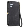 For Samsung Galaxy A22 4G Geometric Zipper Wallet Side Buckle Leather Phone Case(Black)