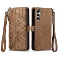 Samsung Galaxy A05s Geometric Zipper Wallet Side Buckle Leather Phone Case(Brown)