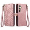 For Samsung Galaxy S24 5G Geometric Zipper Wallet Side Buckle Leather Phone Case(Pink)
