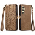For Samsung Galaxy S24 5G Geometric Zipper Wallet Side Buckle Leather Phone Case(Brown)