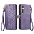 For Samsung Galaxy S24+ 5G Geometric Zipper Wallet Side Buckle Leather Phone Case(Purple)