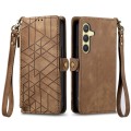 For Samsung Galaxy S24+ 5G Geometric Zipper Wallet Side Buckle Leather Phone Case(Brown)