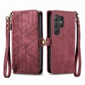 For Samsung Galaxy S24 Ultra 5G Geometric Zipper Wallet Side Buckle Leather Phone Case(Red)