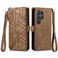 For Samsung Galaxy S24 Ultra 5G Geometric Zipper Wallet Side Buckle Leather Phone Case(Brown)