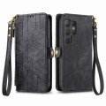 For Samsung Galaxy S24 Ultra 5G Geometric Zipper Wallet Side Buckle Leather Phone Case(Black)