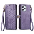 For Xiaomi Redmi 12 Geometric Zipper Wallet Side Buckle Leather Phone Case(Purple)