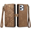 For Xiaomi Redmi 12 Geometric Zipper Wallet Side Buckle Leather Phone Case(Brown)