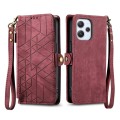 For Xiaomi Redmi 9C Geometric Zipper Wallet Side Buckle Leather Phone Case(Red)