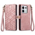 For Redmi Note 13 Pro 5G Global Geometric Zipper Wallet Side Buckle Leather Phone Case(Pink)