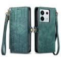 For Redmi Note 13 Pro 5G Global Geometric Zipper Wallet Side Buckle Leather Phone Case(Green)