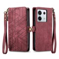 For Redmi Note 13 Pro 5G Global Geometric Zipper Wallet Side Buckle Leather Phone Case(Red)