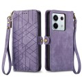 For Redmi Note 13 Pro 5G Global Geometric Zipper Wallet Side Buckle Leather Phone Case(Purple)