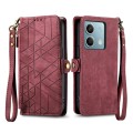 For Redmi Note 13 5G Global Geometric Zipper Wallet Side Buckle Leather Phone Case(Red)