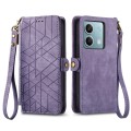 For Redmi Note 13 5G Global Geometric Zipper Wallet Side Buckle Leather Phone Case(Purple)