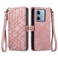 For Redmi Note 13 4G Geometric Zipper Wallet Side Buckle Leather Phone Case(Pink)