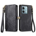For Redmi Note 13 4G Geometric Zipper Wallet Side Buckle Leather Phone Case(Black)