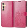 For Samsung Galaxy S24 5G Four-leaf Clasp Embossed Buckle Leather Phone Case(Magenta)