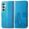 For Samsung Galaxy S24 5G Four-leaf Clasp Embossed Buckle Leather Phone Case(Blue)