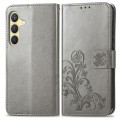 For Samsung Galaxy S24 5G Four-leaf Clasp Embossed Buckle Leather Phone Case(Gray)