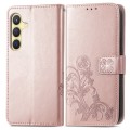 For Samsung Galaxy S24+ 5G Four-leaf Clasp Embossed Buckle Leather Phone Case(Rose Gold)
