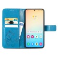 For Samsung Galaxy S24+ 5G Four-leaf Clasp Embossed Buckle Leather Phone Case(Blue)