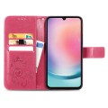 For Samsung Galaxy A25 5G Four-leaf Clasp Embossed Buckle Leather Phone Case(Magenta)
