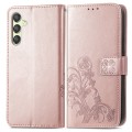 For Samsung Galaxy A25 5G Four-leaf Clasp Embossed Buckle Leather Phone Case(Rose Gold)