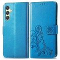 For Samsung Galaxy A25 5G Four-leaf Clasp Embossed Buckle Leather Phone Case(Blue)