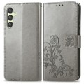 For Samsung Galaxy A25 5G Four-leaf Clasp Embossed Buckle Leather Phone Case(Gray)