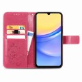 For Samsung Galaxy A15 Four-leaf Clasp Embossed Buckle Leather Phone Case(Magenta)