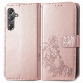 For Samsung Galaxy A15 Four-leaf Clasp Embossed Buckle Leather Phone Case(Rose Gold)