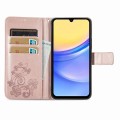 For Samsung Galaxy A15 Four-leaf Clasp Embossed Buckle Leather Phone Case(Rose Gold)