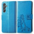 For Samsung Galaxy A15 Four-leaf Clasp Embossed Buckle Leather Phone Case(Blue)
