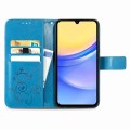 For Samsung Galaxy A15 Four-leaf Clasp Embossed Buckle Leather Phone Case(Blue)