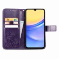 For Samsung Galaxy A15 Four-leaf Clasp Embossed Buckle Leather Phone Case(Purple)
