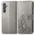 For Samsung Galaxy A15 Four-leaf Clasp Embossed Buckle Leather Phone Case(Gray)