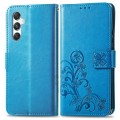 For Samsung Galaxy M34 5G Four-leaf Clasp Embossed Buckle Leather Phone Case(Blue)