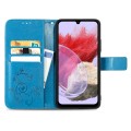 For Samsung Galaxy M34 5G Four-leaf Clasp Embossed Buckle Leather Phone Case(Blue)