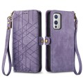 For OnePlus Nord 3 Geometric Zipper Wallet Side Buckle Leather Phone Case(Purple)