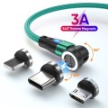 ENKAY 3 in 1 3A USB to Type-C / 8 Pin / Micro USB Magnetic 540 Degrees Rotating Fast Charging Cable,