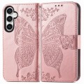 For Samsung Galaxy A25 5G Butterfly Love Flower Embossed Leather Phone Case(Rose Gold)