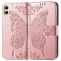 For Samsung Galaxy A05 Butterfly Love Flower Embossed Leather Phone Case(Rose Gold)