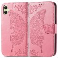 For Samsung Galaxy A05 Butterfly Love Flower Embossed Leather Phone Case(Pink)