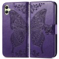 For Samsung Galaxy A05 Butterfly Love Flower Embossed Leather Phone Case(Dark Purple)