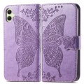 For Samsung Galaxy A05 Butterfly Love Flower Embossed Leather Phone Case(Light Purple)