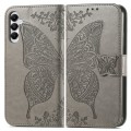 For Samsung Galaxy A05s Butterfly Love Flower Embossed Leather Phone Case(Gray)